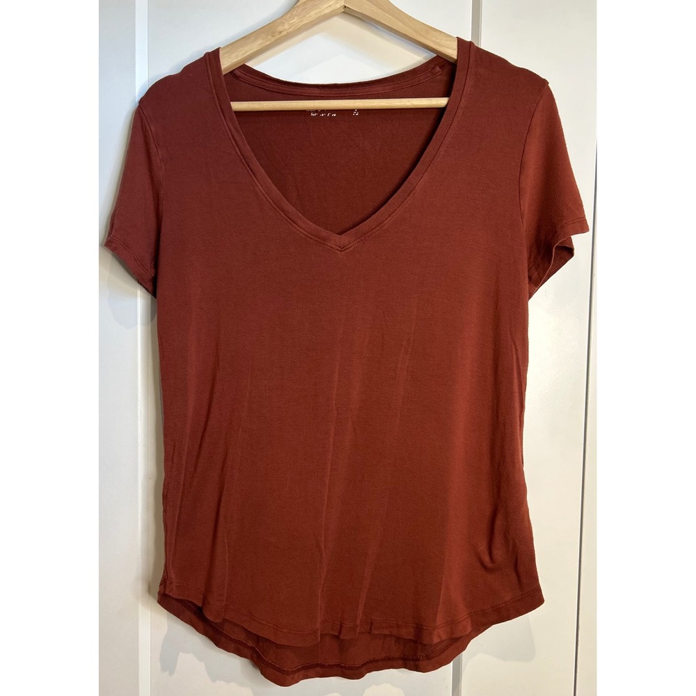 Abercrombie & Fitch Soft A&F Collection V-Neck Tee Rust Orange Small Fall